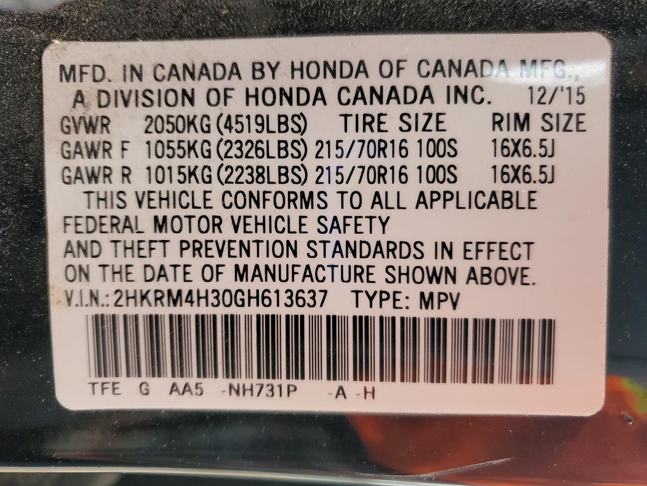 2016 HONDA CR-V
