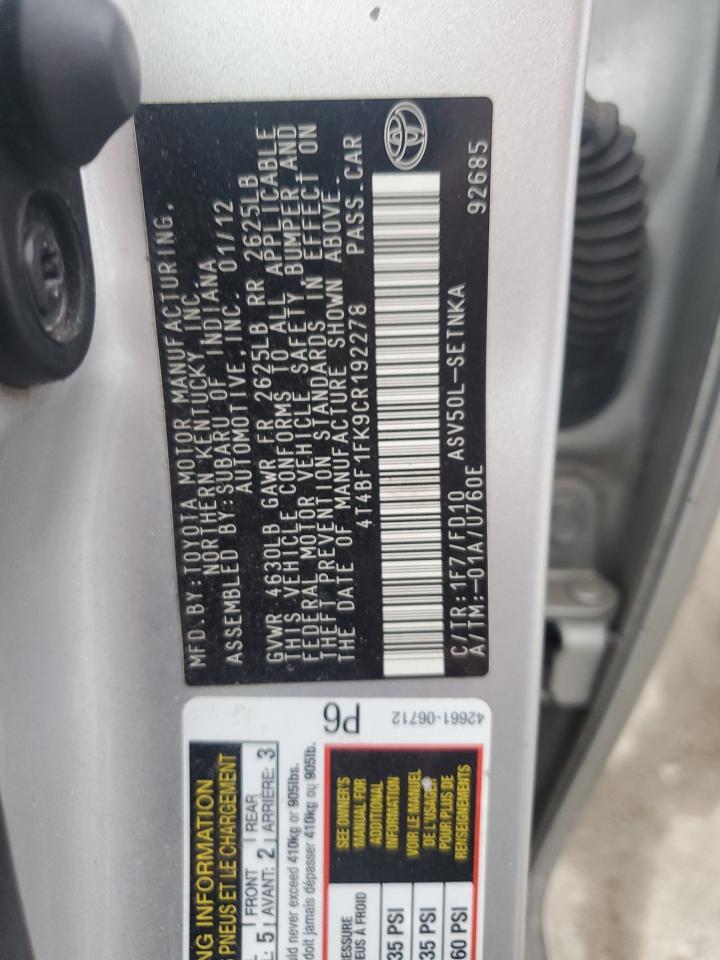 2012 TOYOTA CAMRY