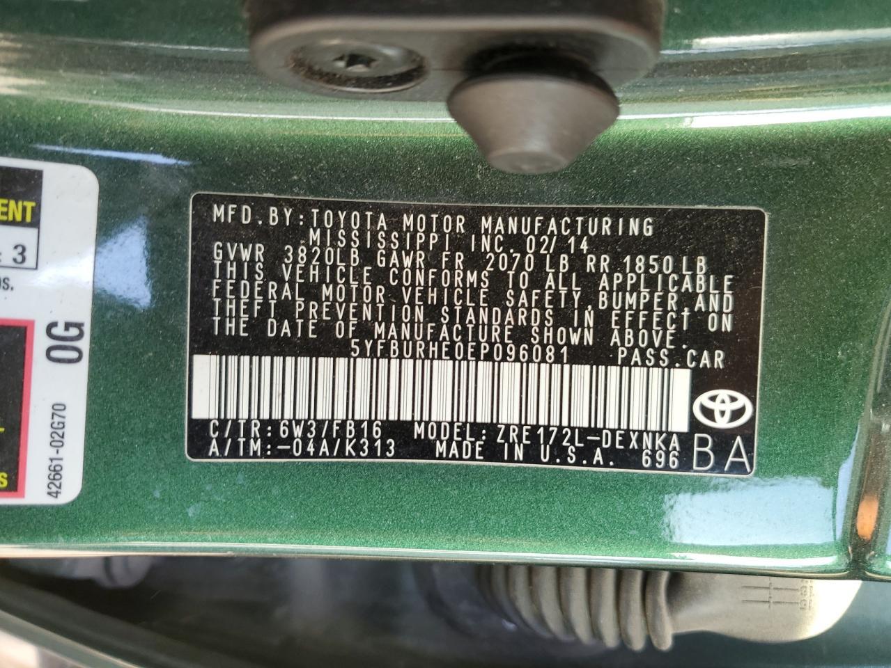 2014 TOYOTA COROLLA