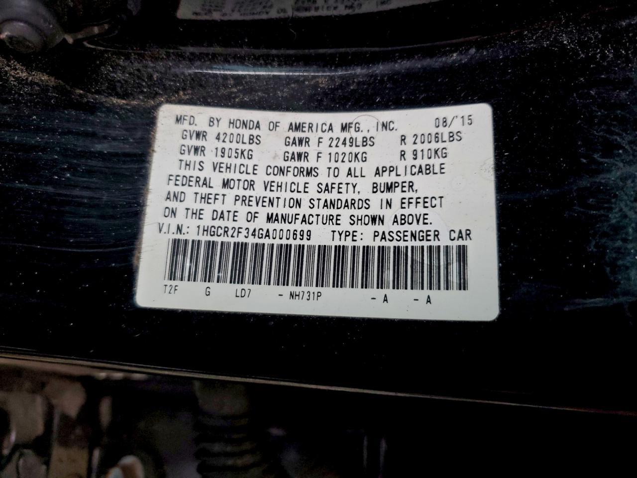 2016 HONDA ACCORD