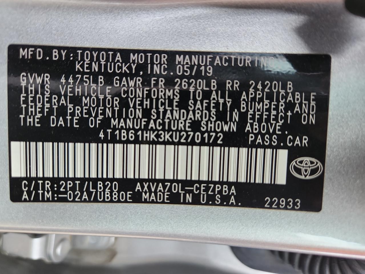 2019 TOYOTA CAMRY