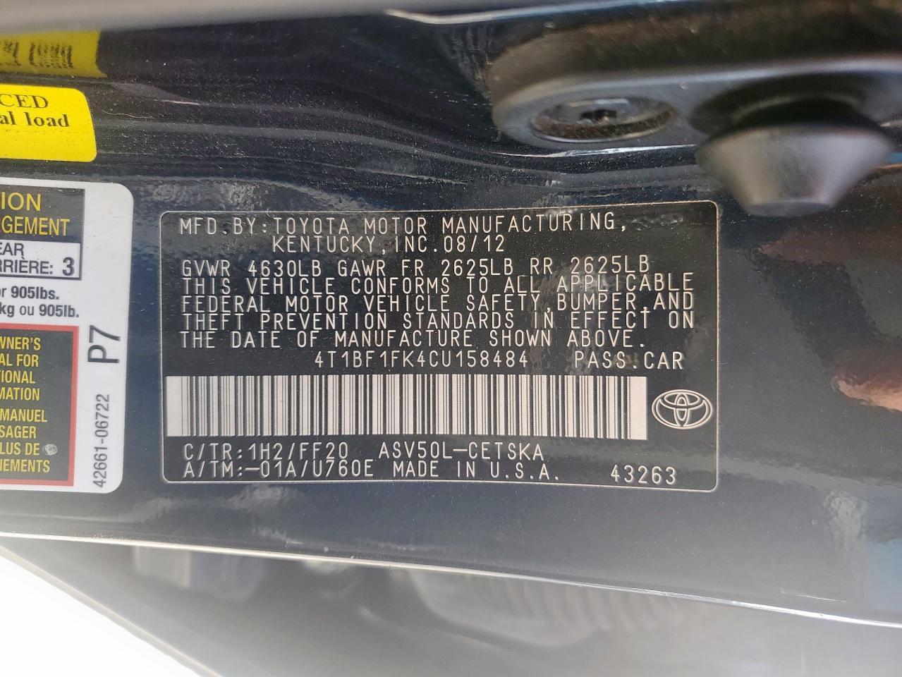 2012 TOYOTA CAMRY