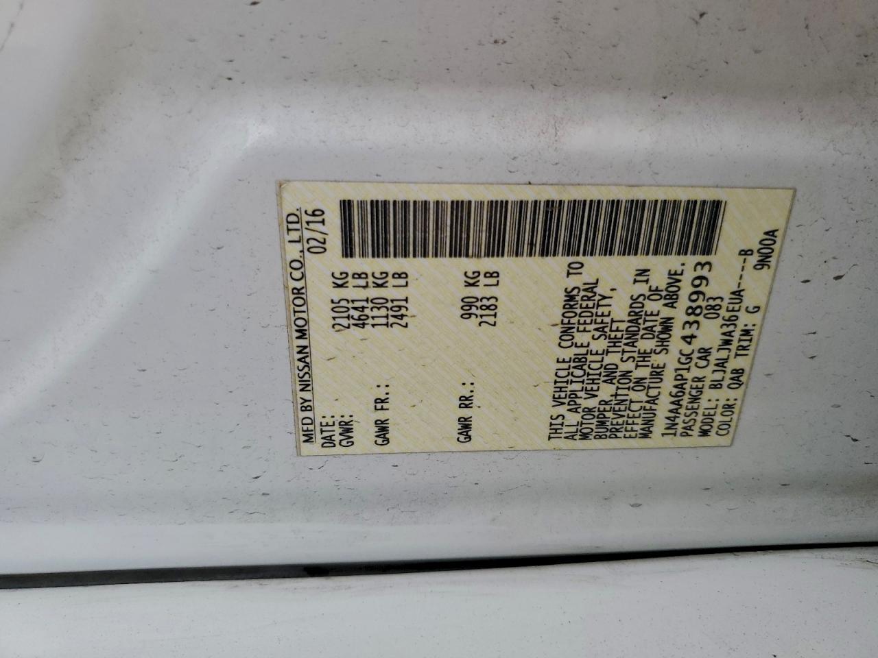 2016 NISSAN Maxima