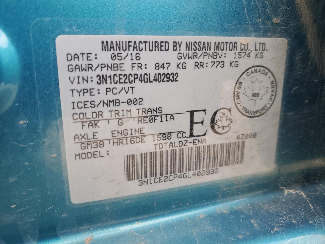 2016 NISSAN Versa Note