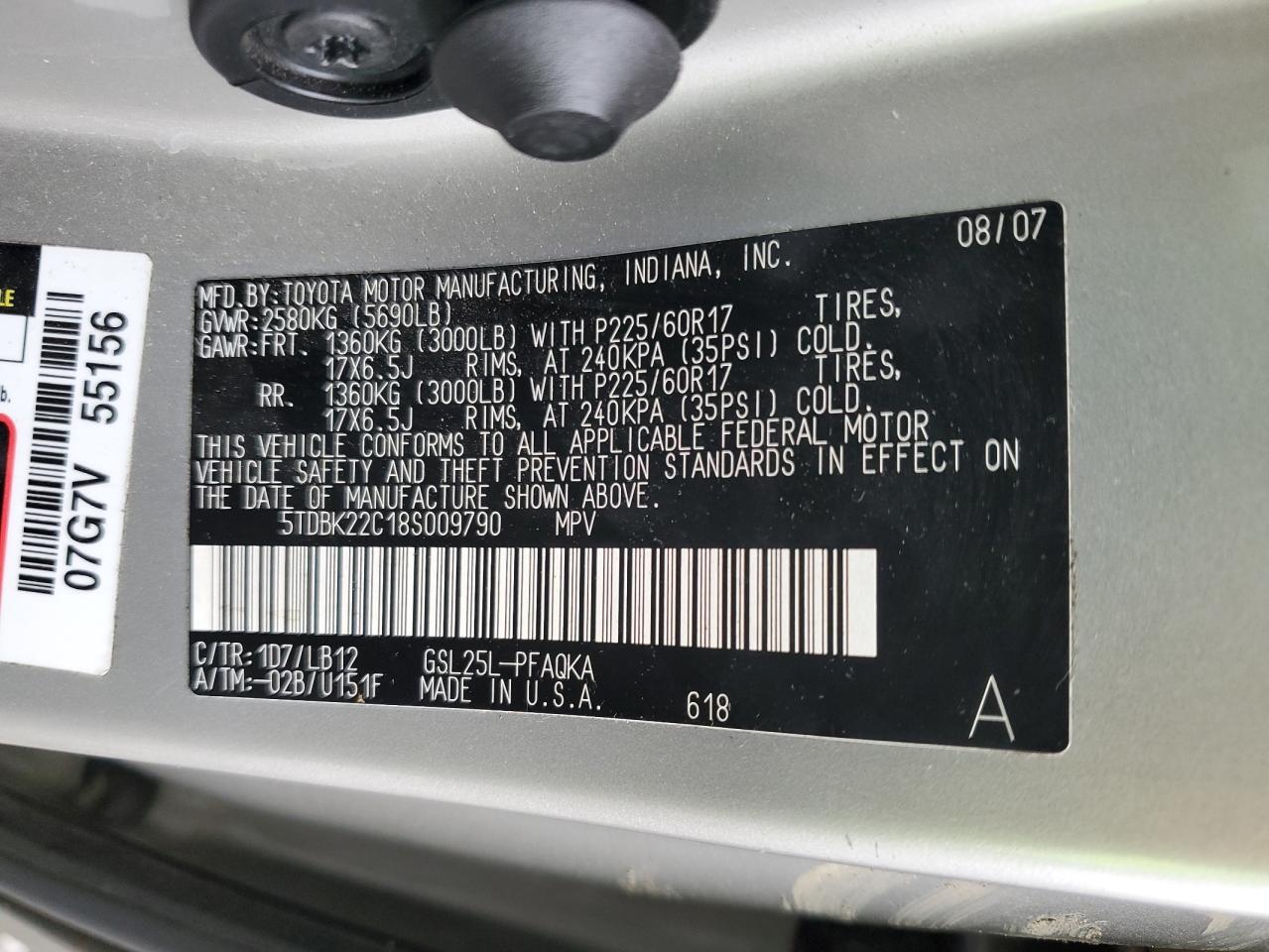 2008 TOYOTA SIENNA