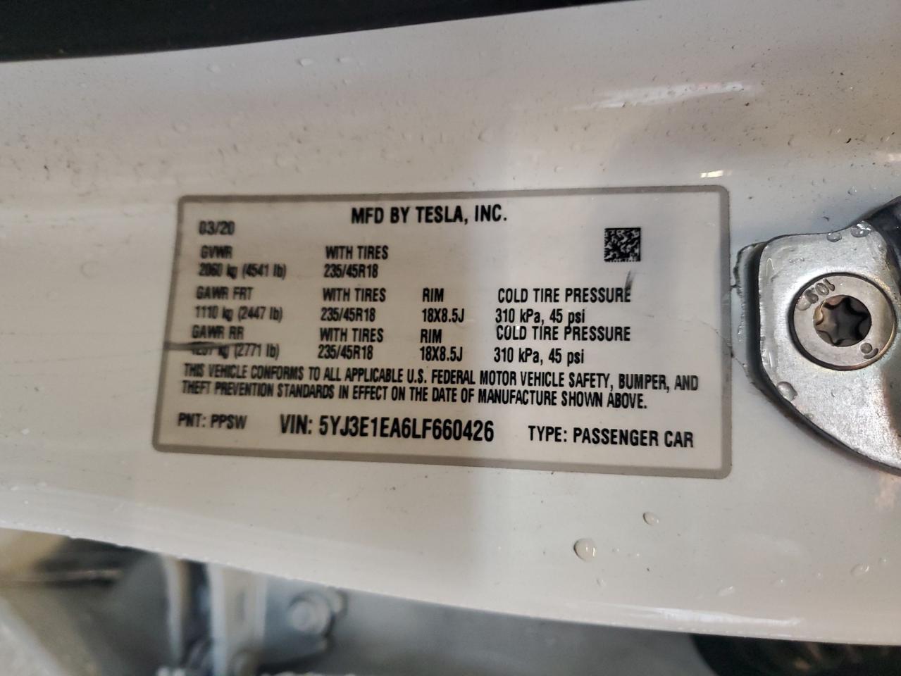 2020 TESLA MODEL 3