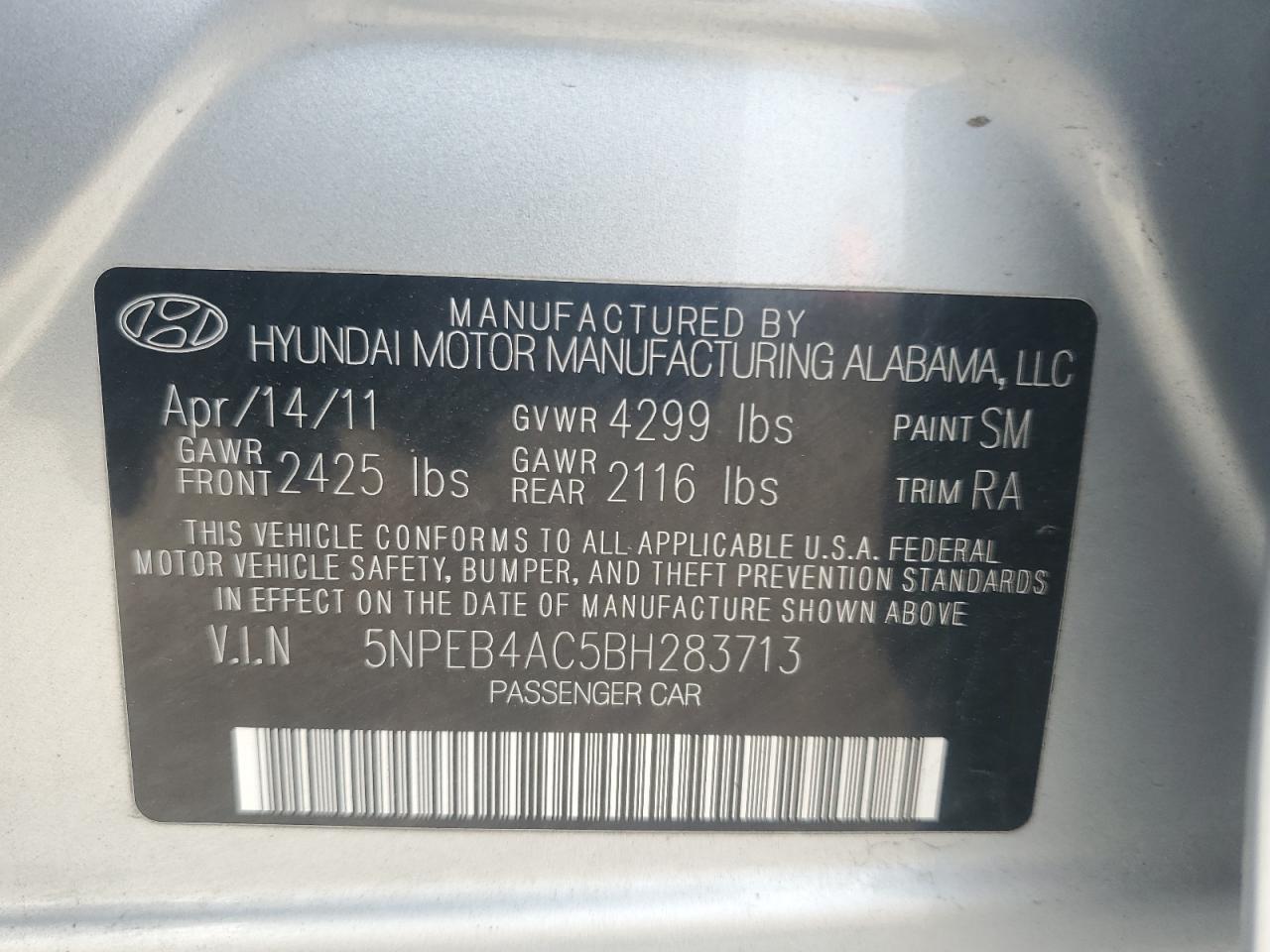 2011 HYUNDAI SONATA