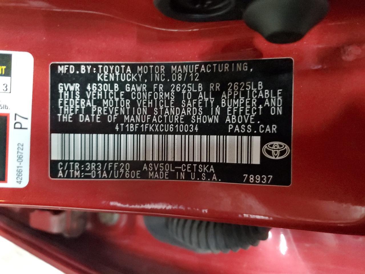 2012 TOYOTA CAMRY