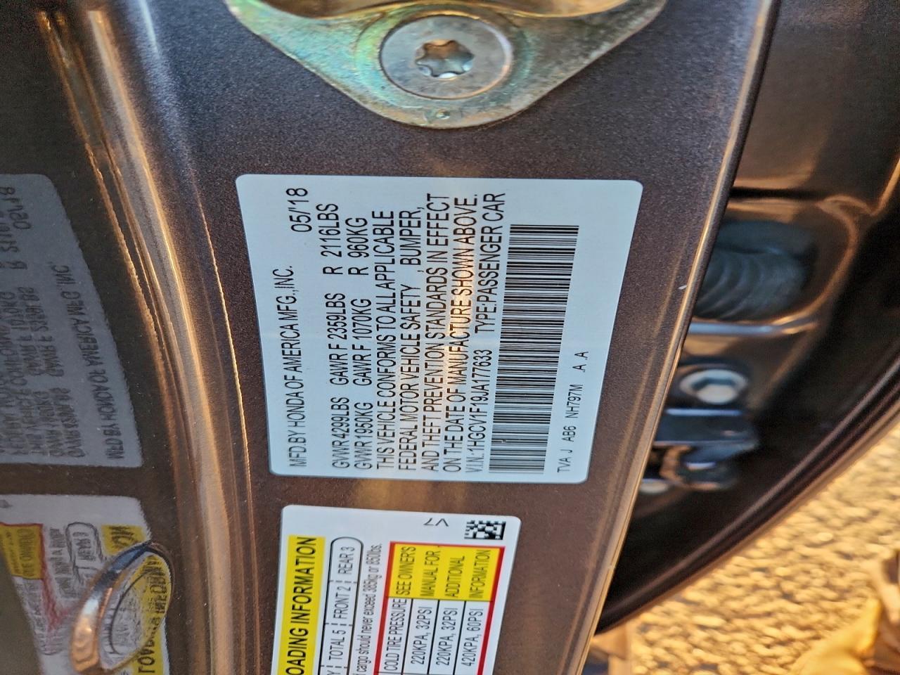 2018 HONDA ACCORD