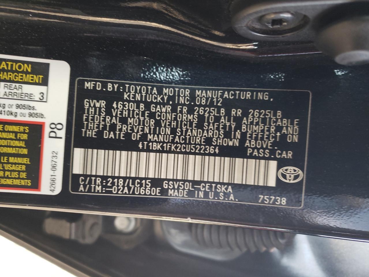 2012 TOYOTA CAMRY