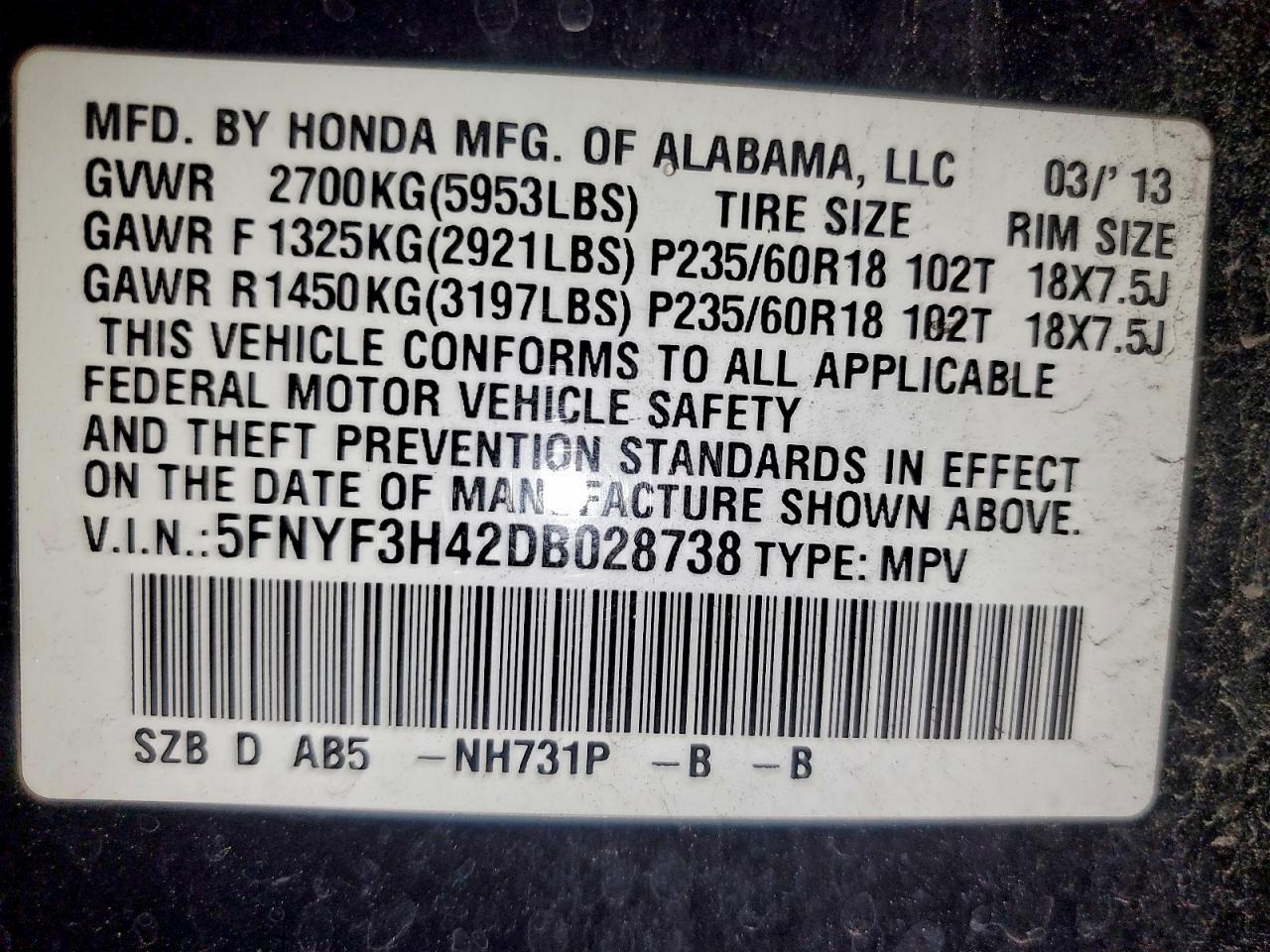 2013 HONDA PILOT