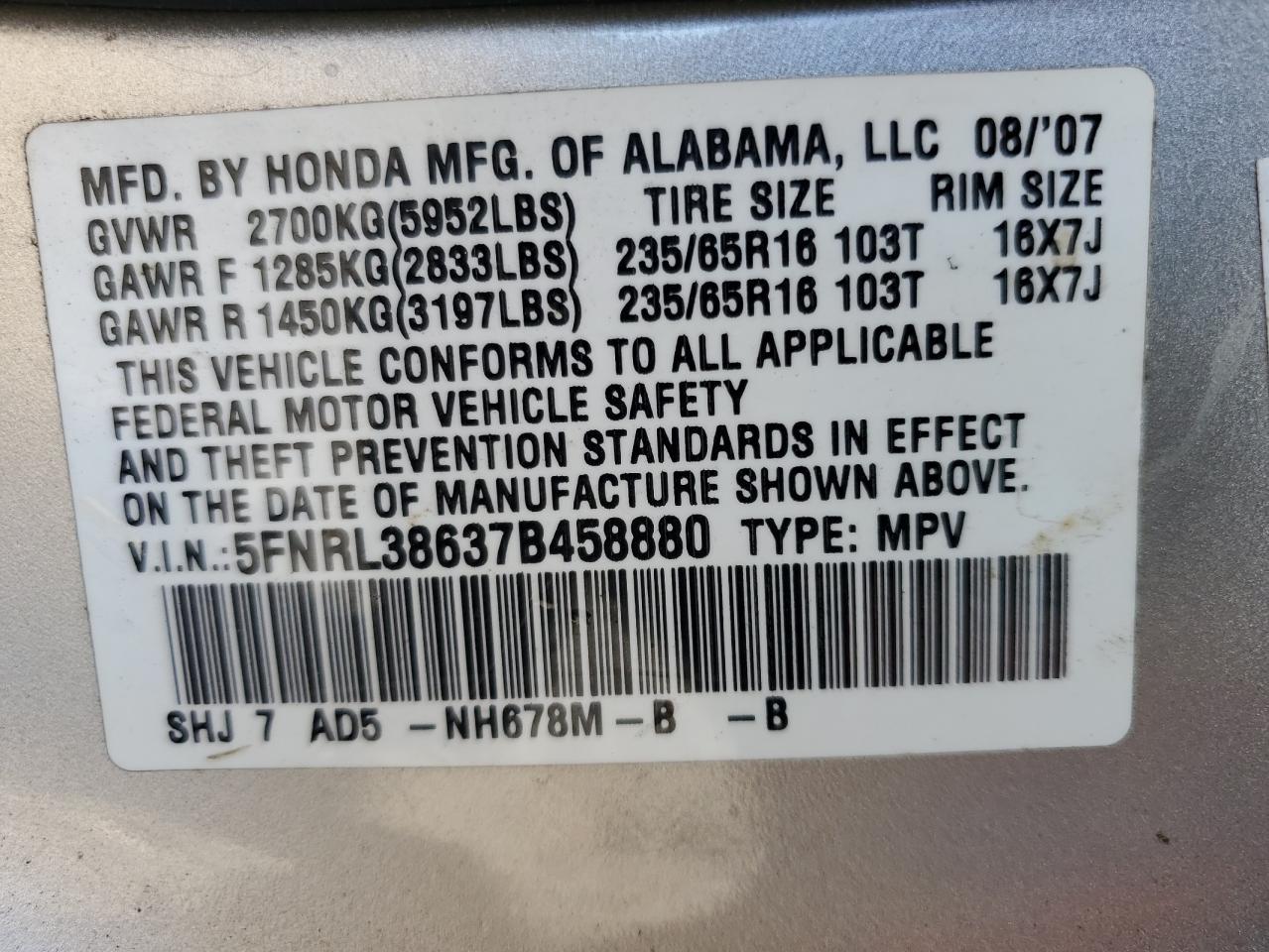 2007 HONDA ODYSSEY