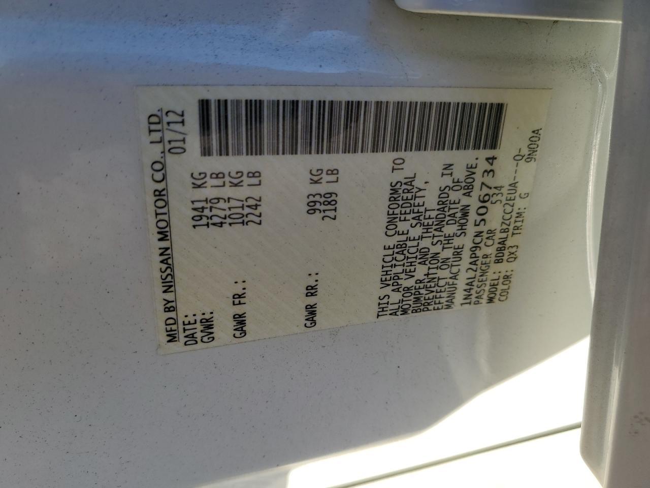 2012 NISSAN ALTIMA