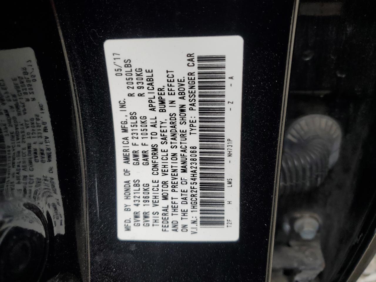 2017 HONDA ACCORD