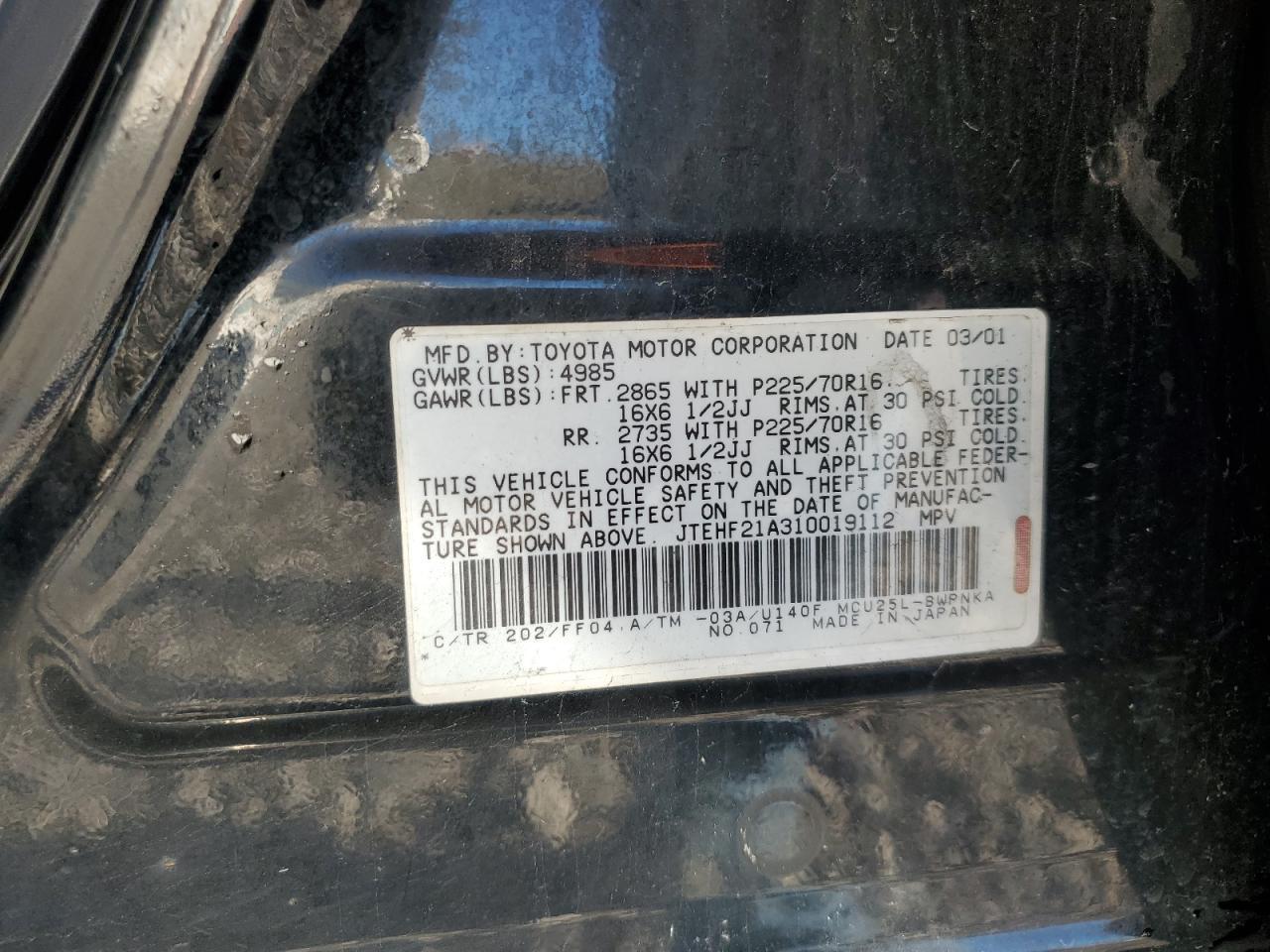2001 TOYOTA HIGHLANDER