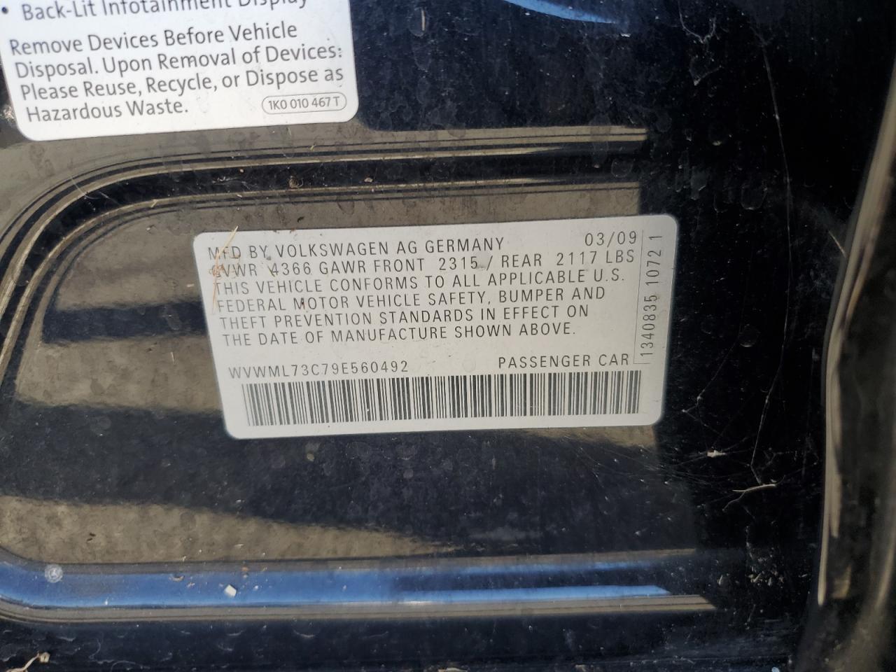 2009 VOLKSWAGEN CC