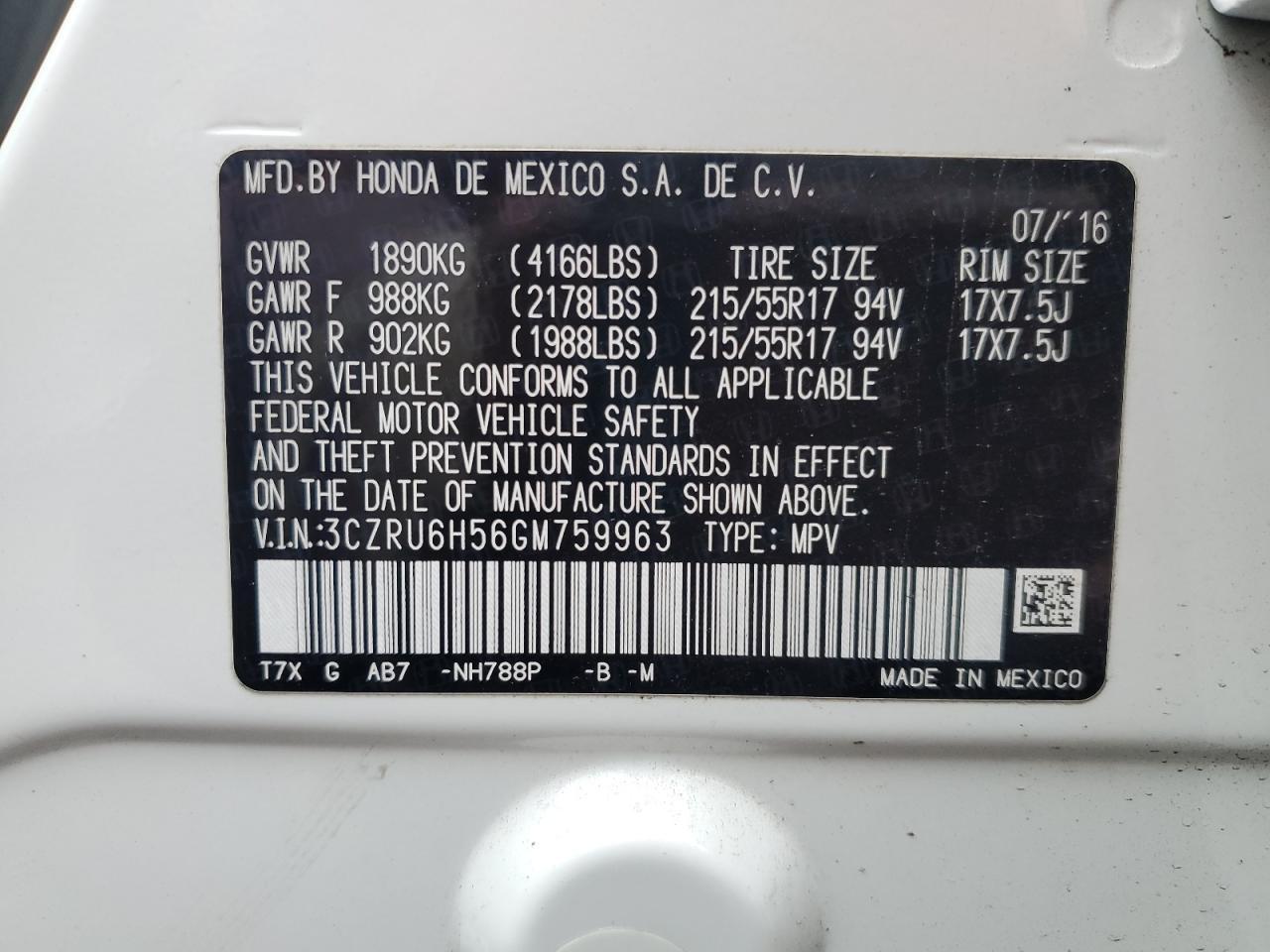 2016 HONDA HR-V