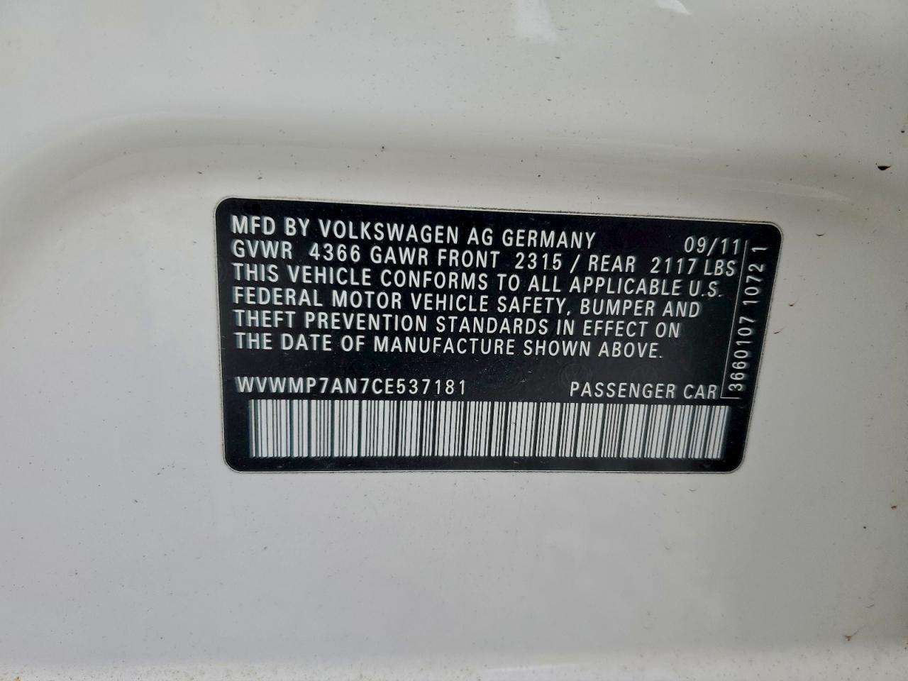 2012 VOLKSWAGEN CC