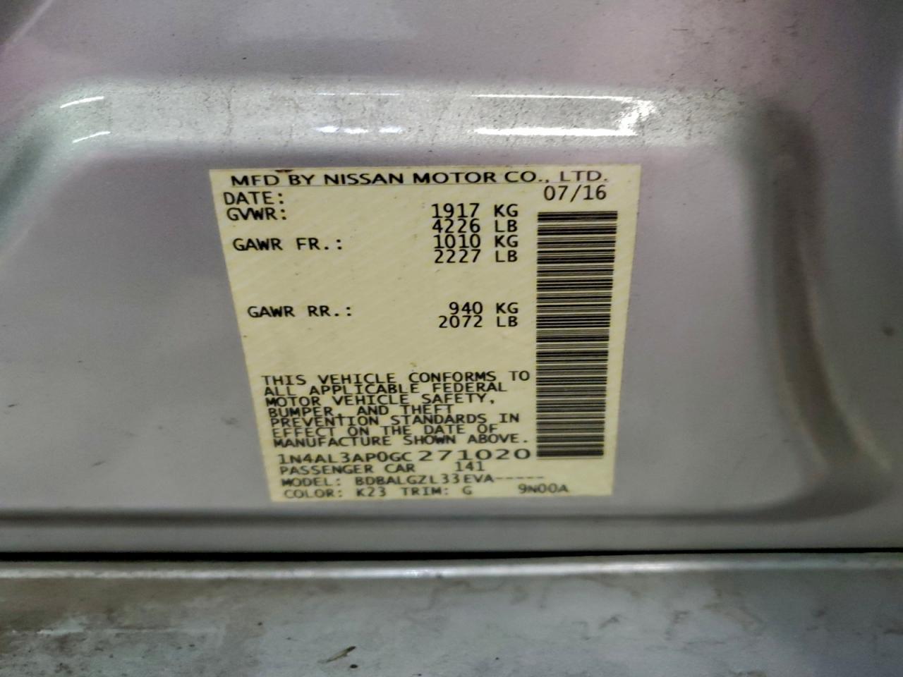 2016 NISSAN ALTIMA