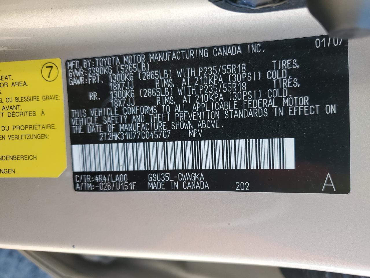 2007 LEXUS RX 350