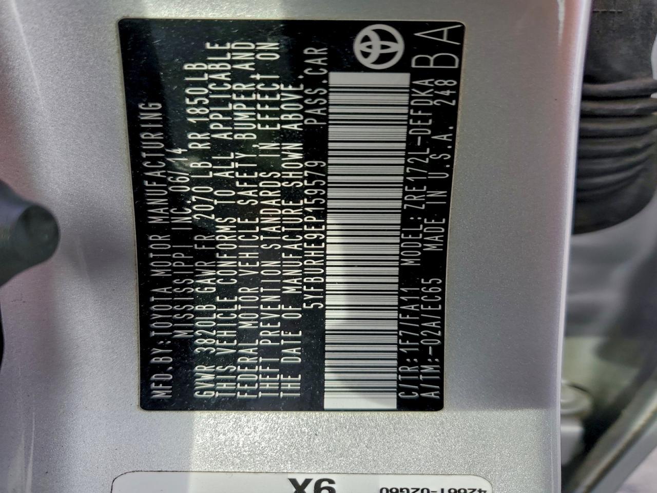 2014 TOYOTA COROLLA