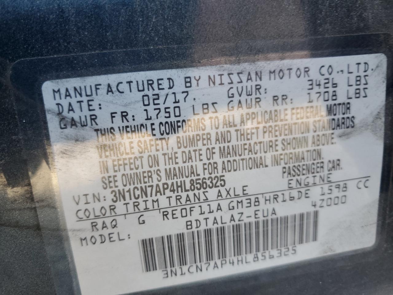 2017 NISSAN VERSA