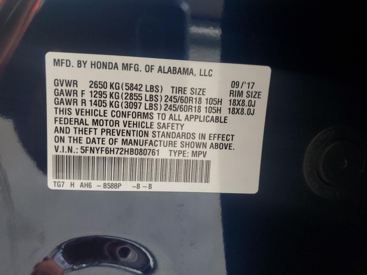2017 HONDA PILOT