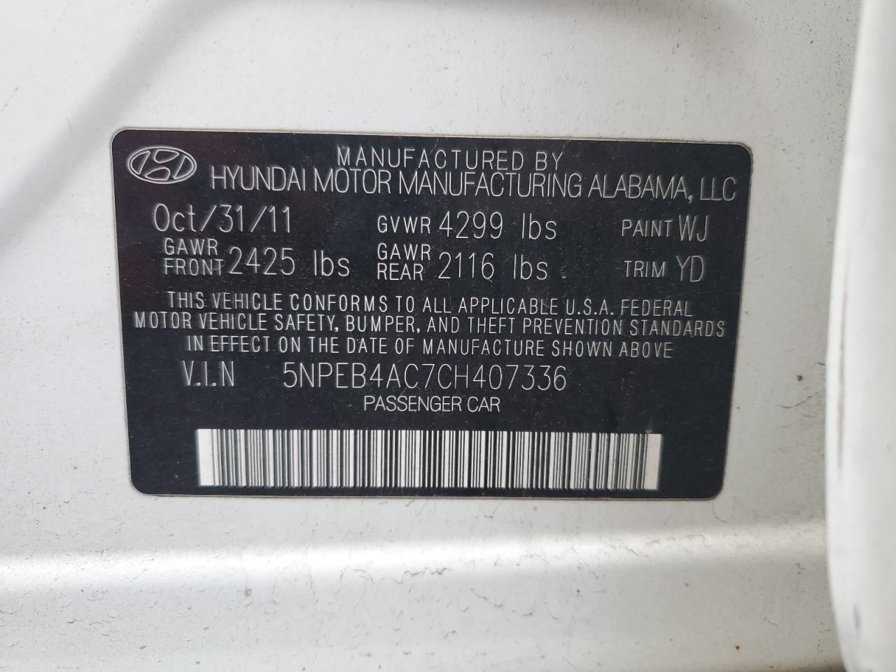 2012 HYUNDAI SONATA