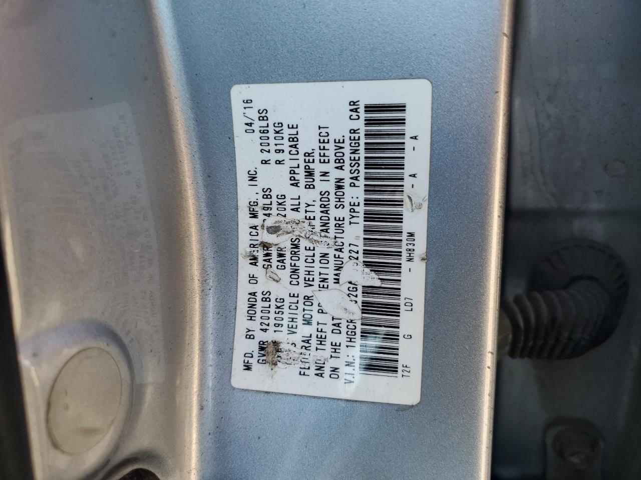 2016 HONDA ACCORD