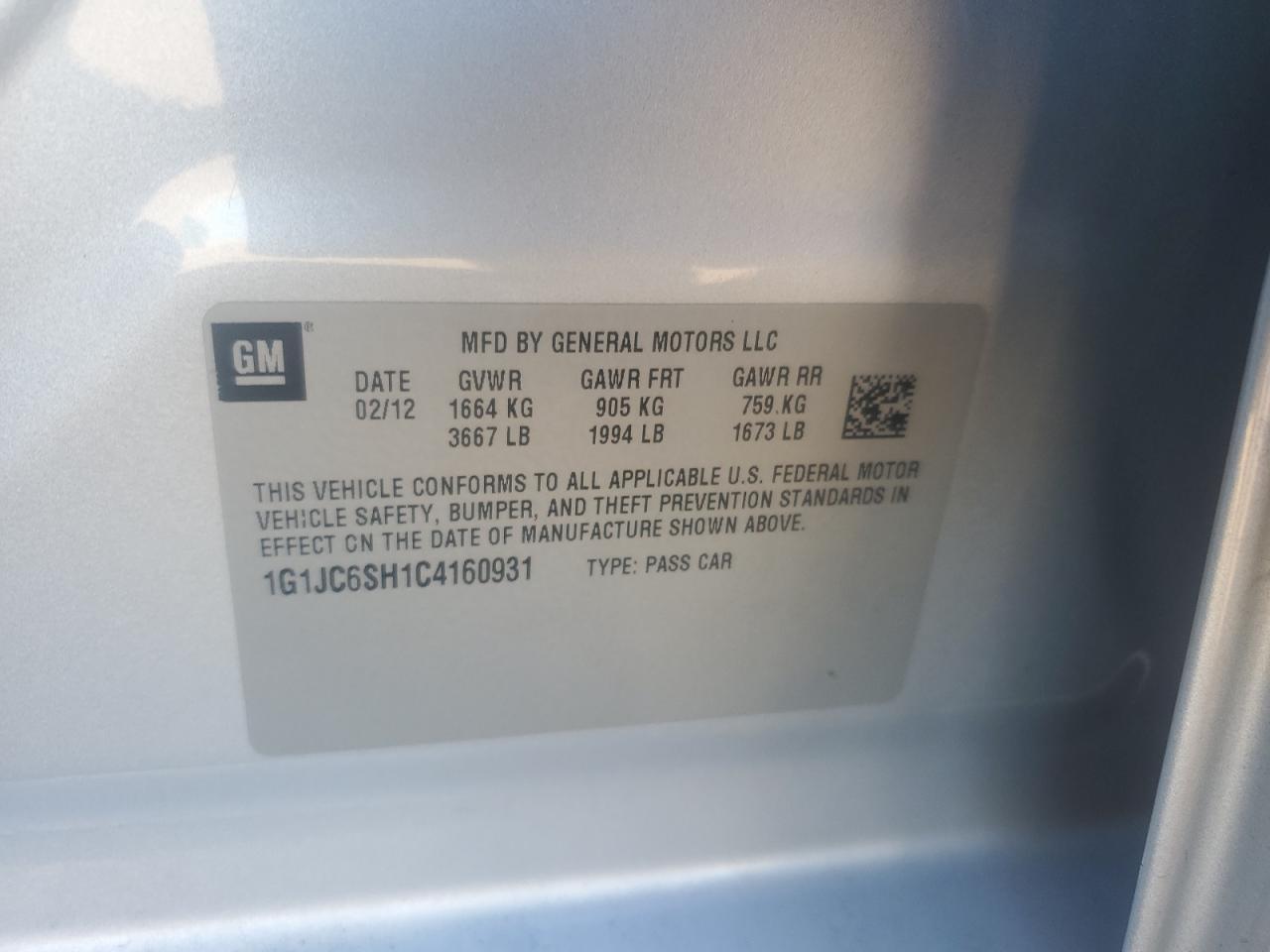 2012 CHEVROLET SONIC