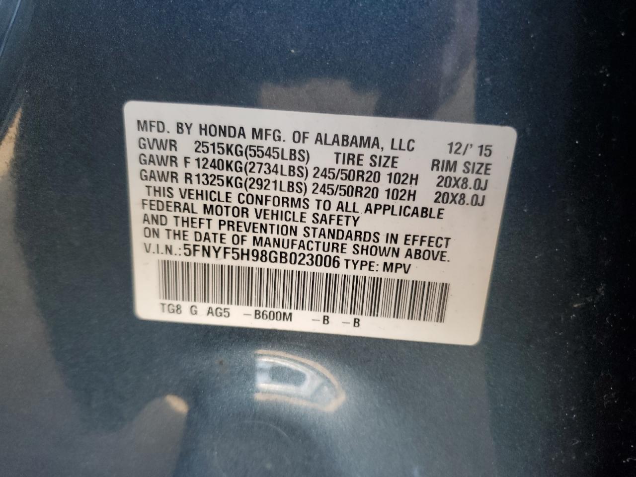 2016 HONDA PILOT
