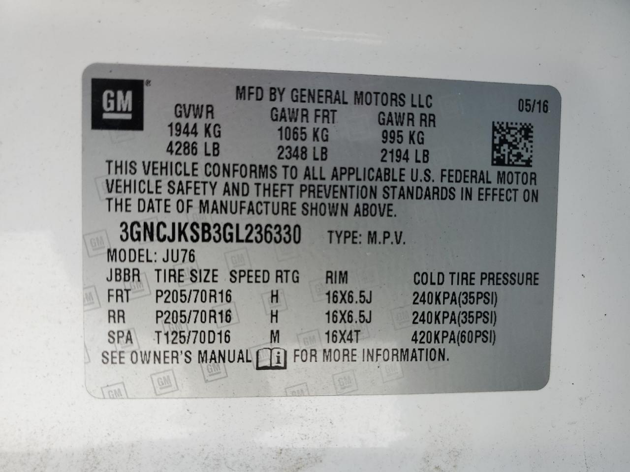 2016 CHEVROLET TRAX