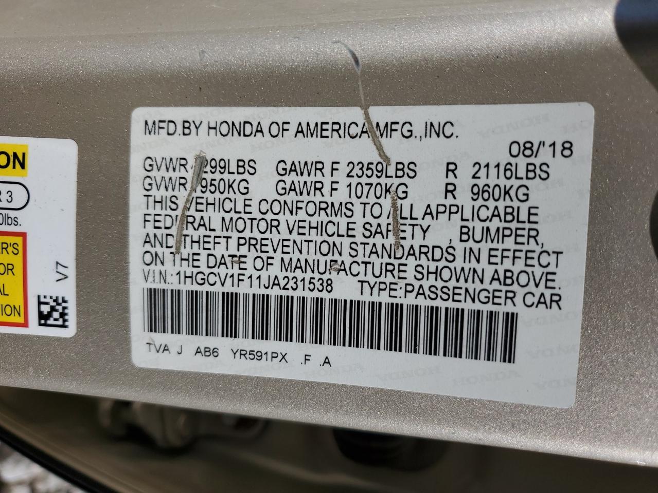 2018 HONDA ACCORD