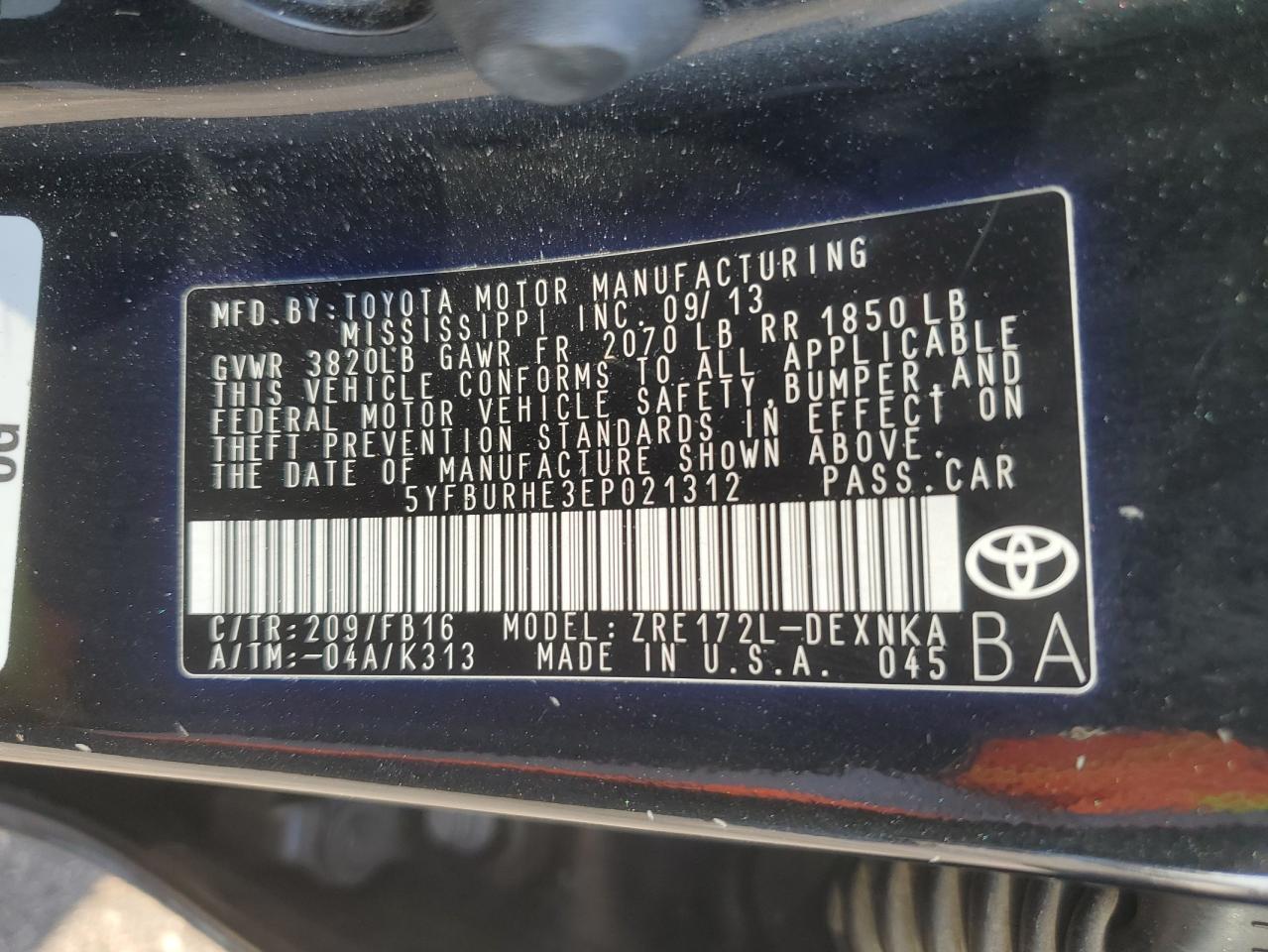 2014 TOYOTA COROLLA
