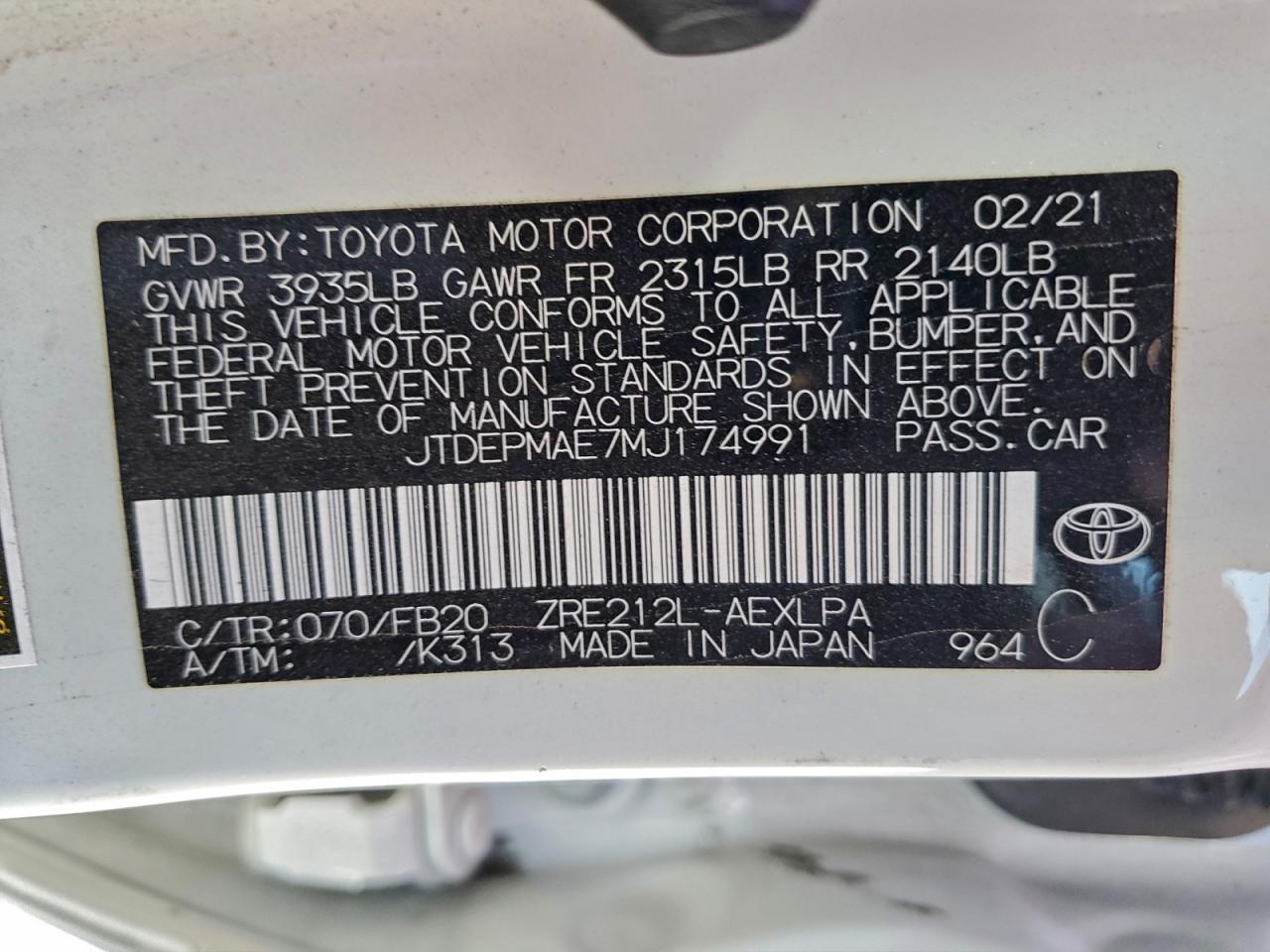 2021 TOYOTA COROLLA