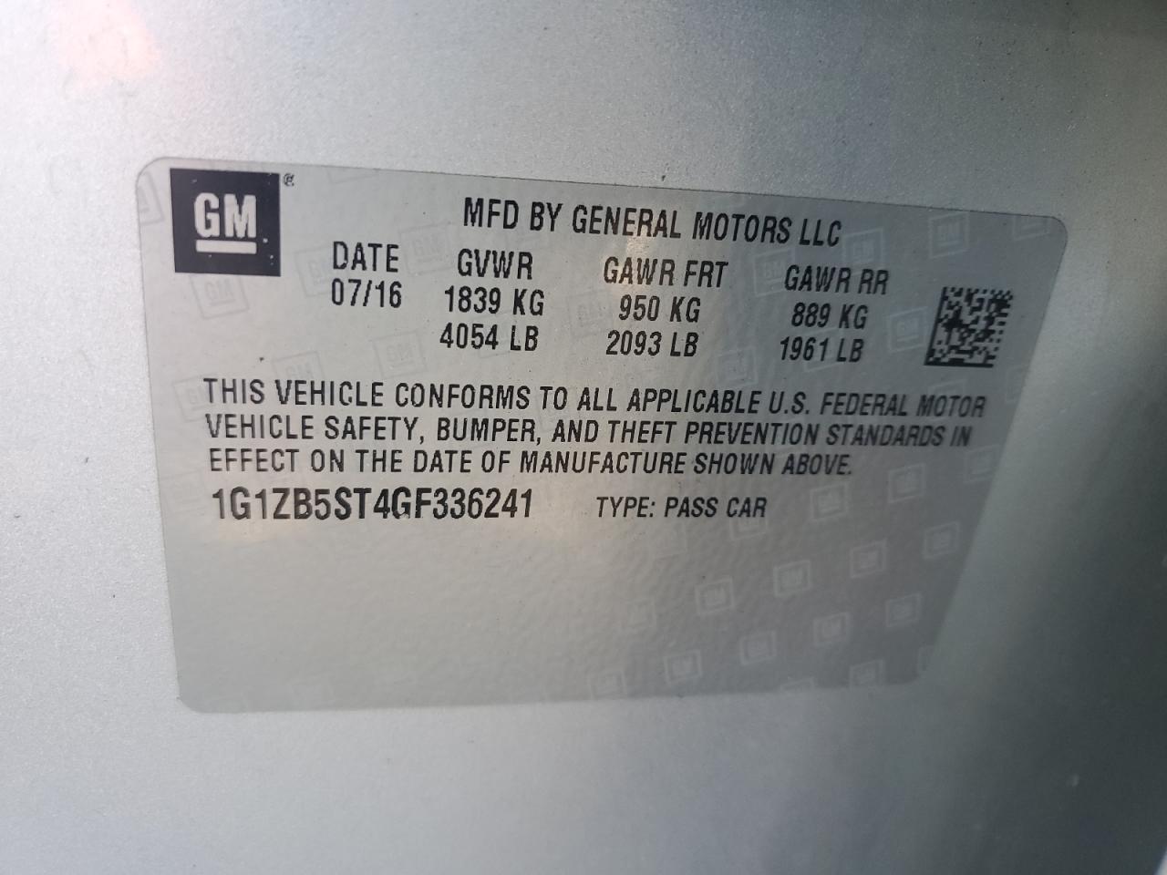 2016 CHEVROLET MALIBU