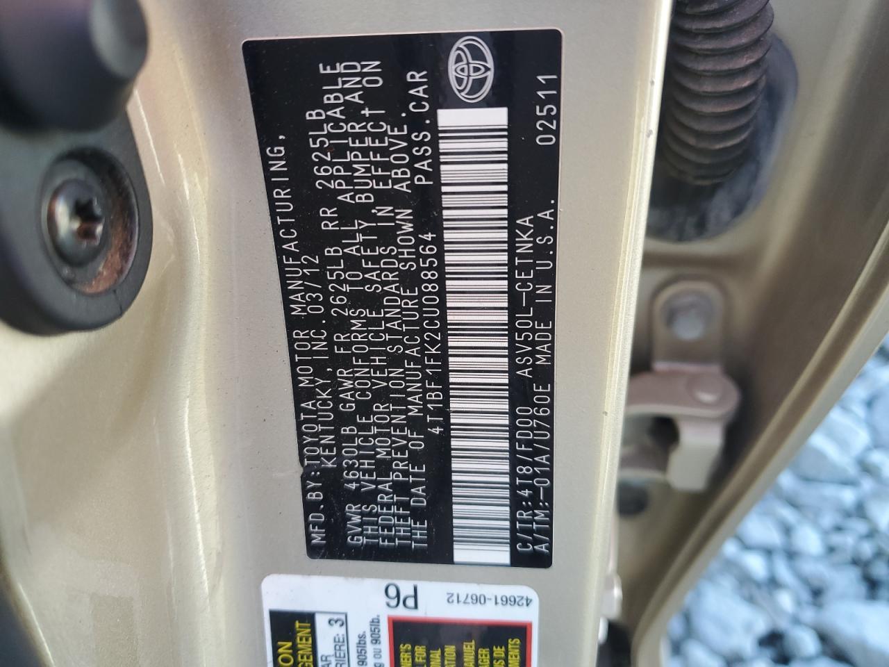2012 TOYOTA CAMRY