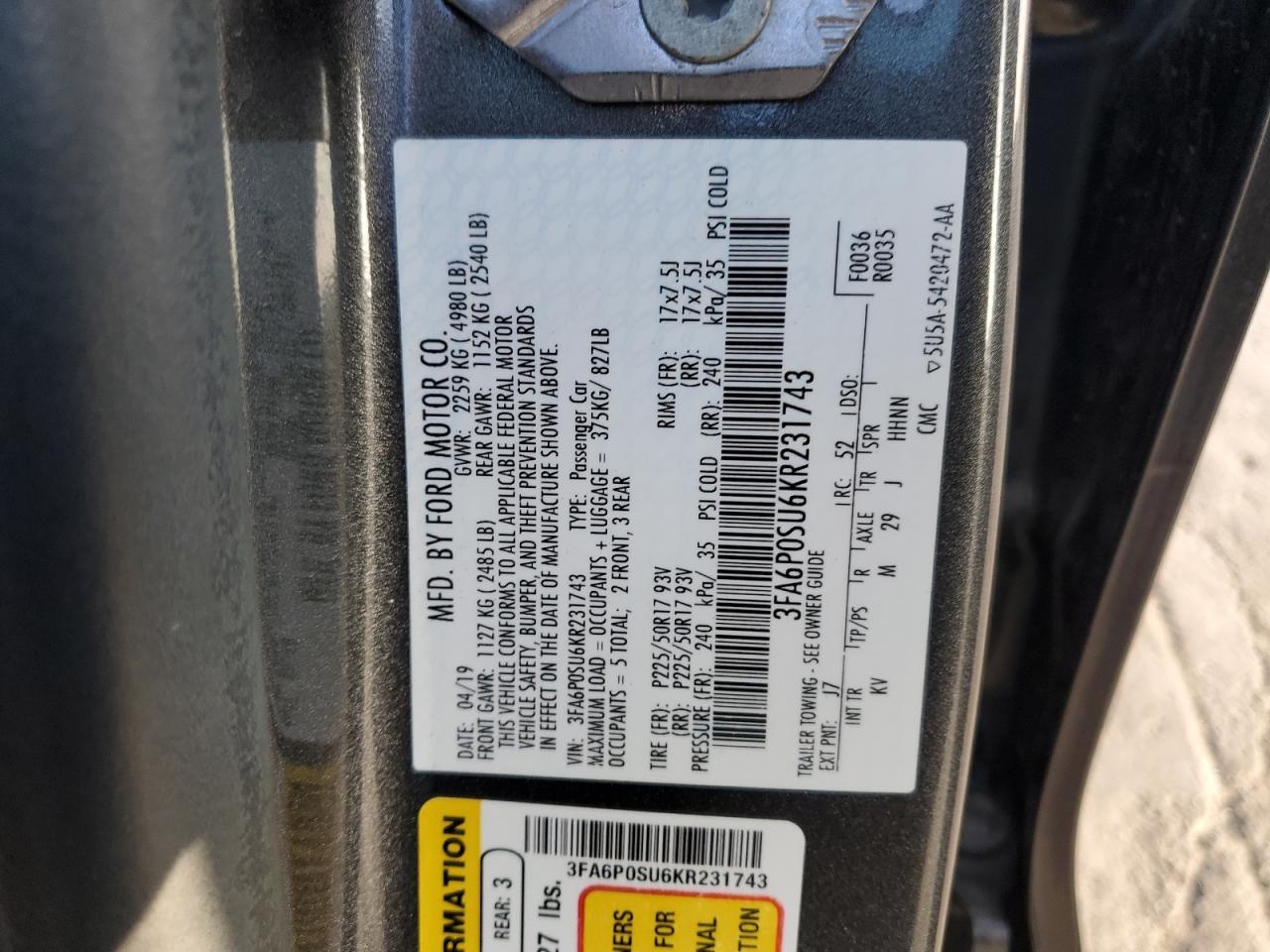2019 FORD FUSION