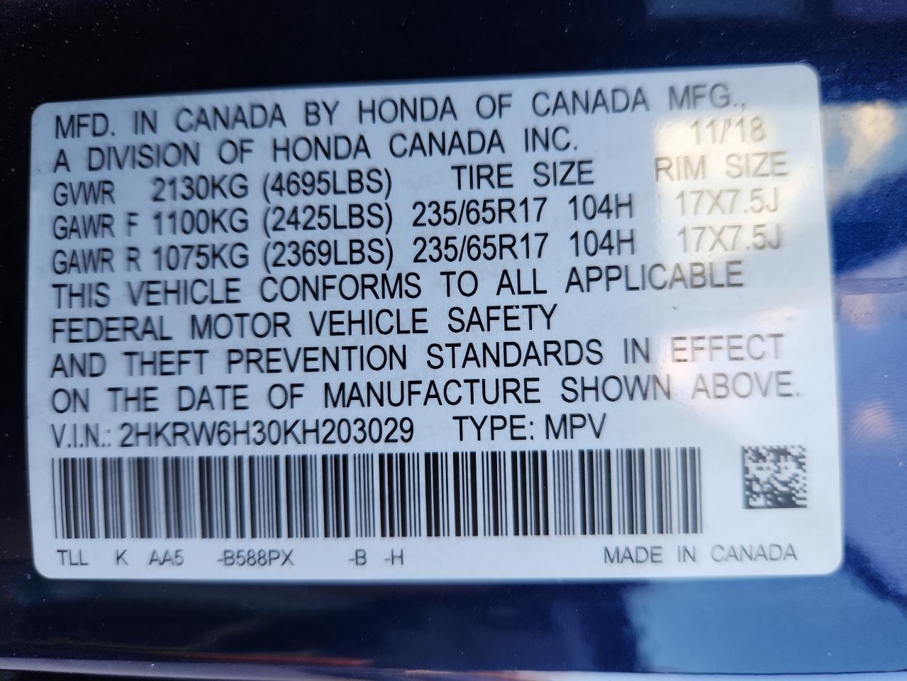 2019 HONDA CR-V
