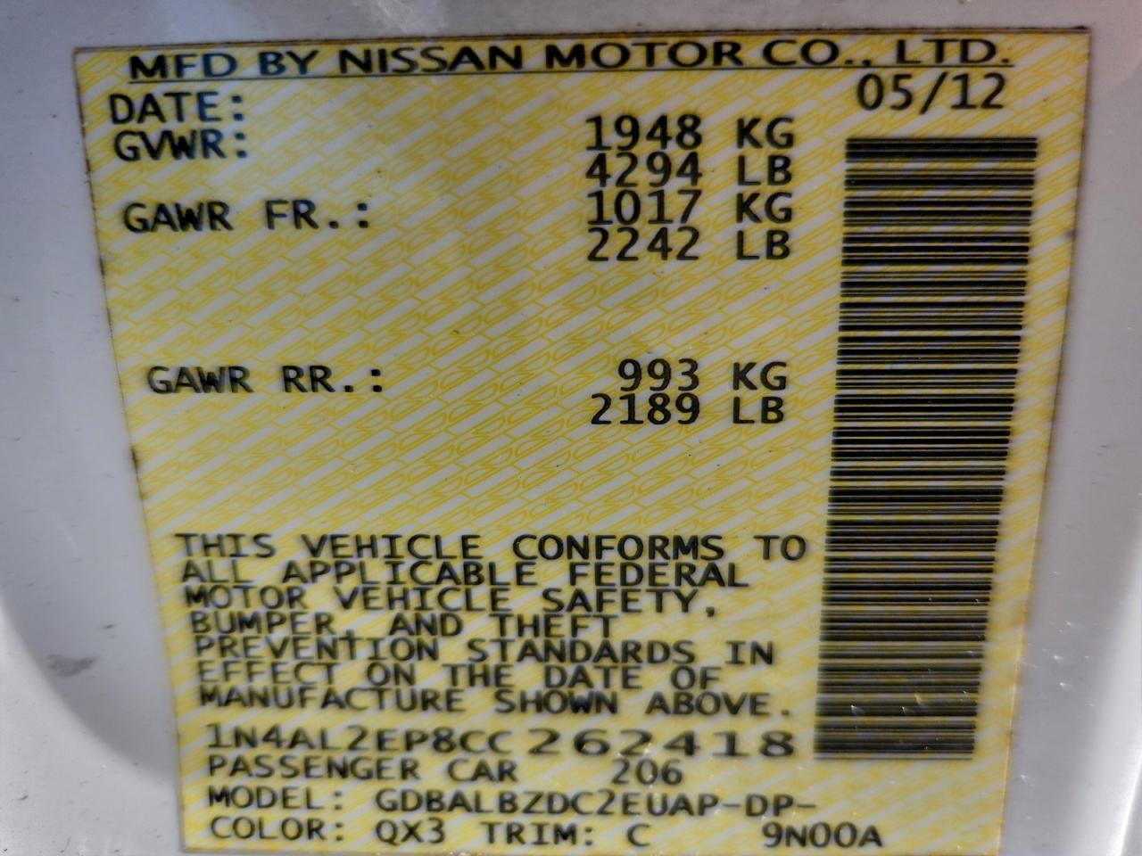 2012 NISSAN ALTIMA