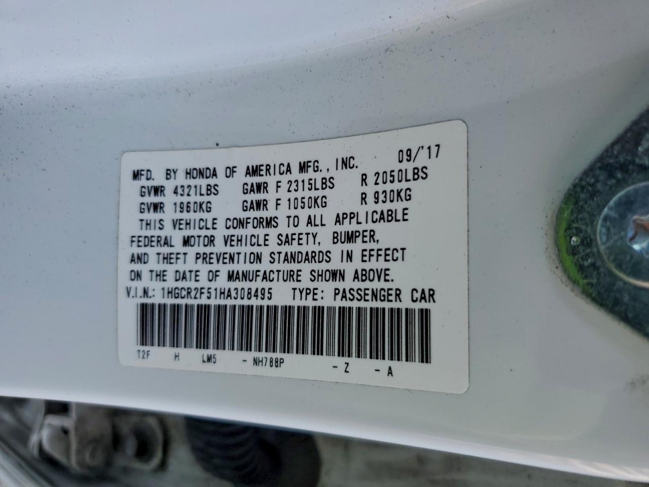 2017 HONDA ACCORD