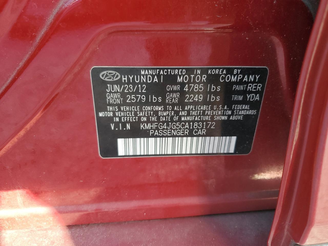 2012 HYUNDAI Azera