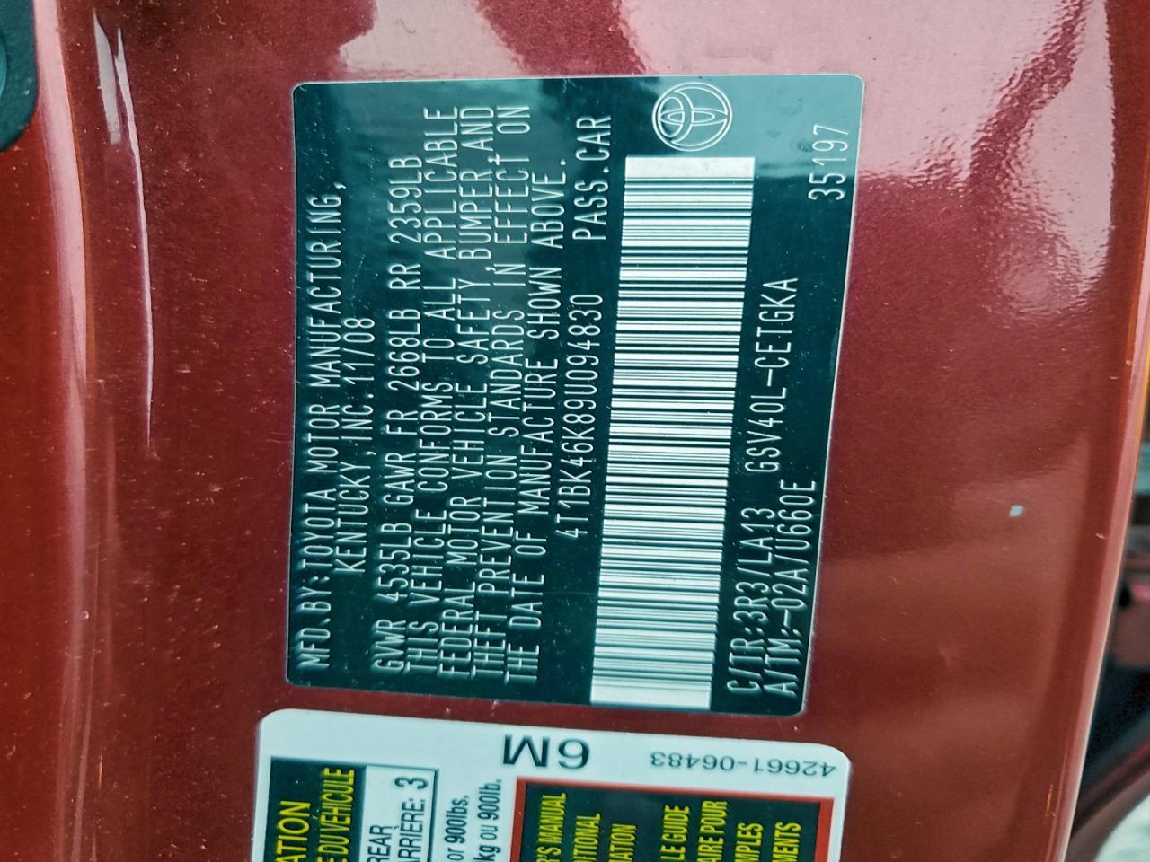 2009 TOYOTA CAMRY