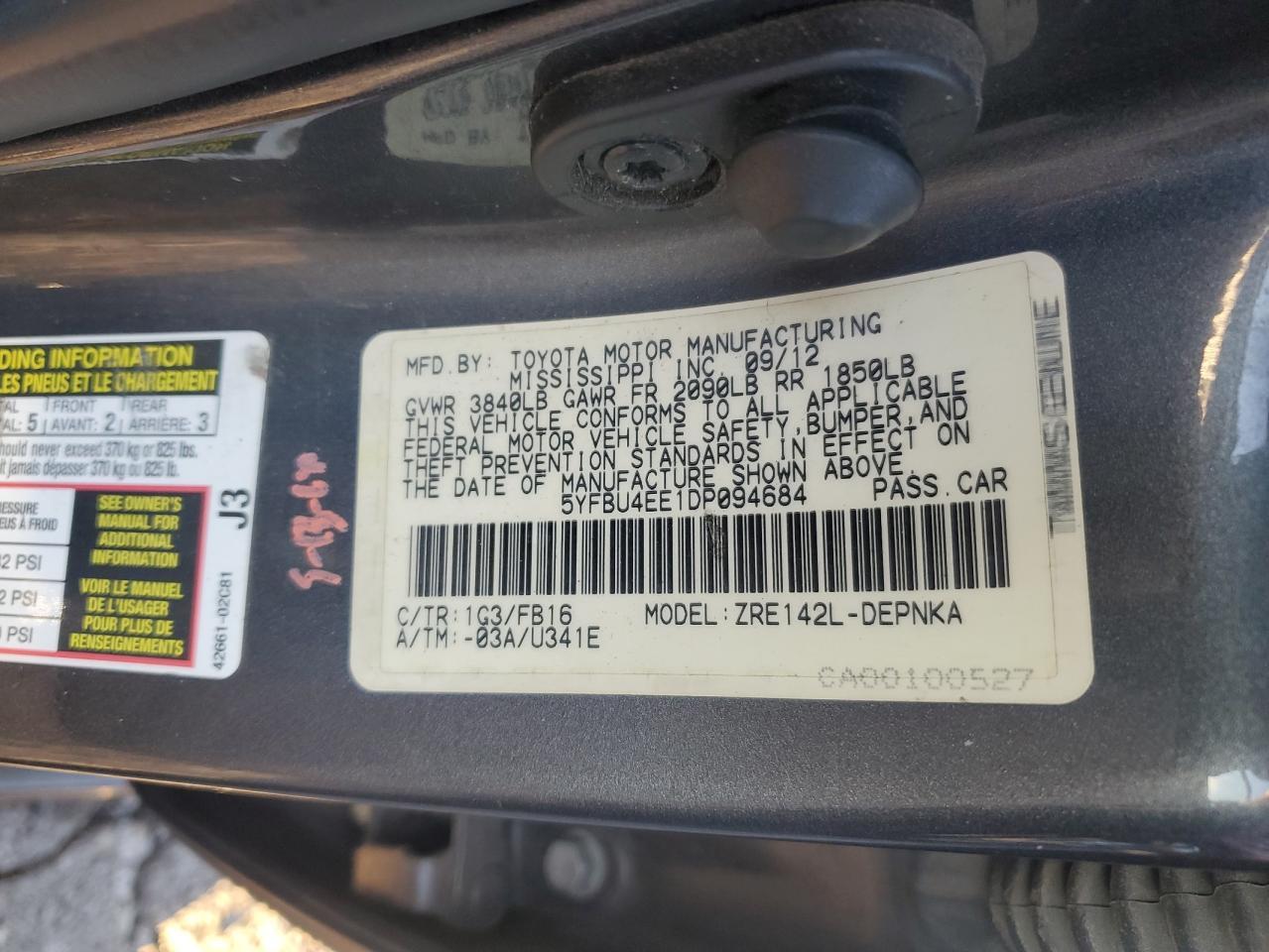 2013 TOYOTA COROLLA