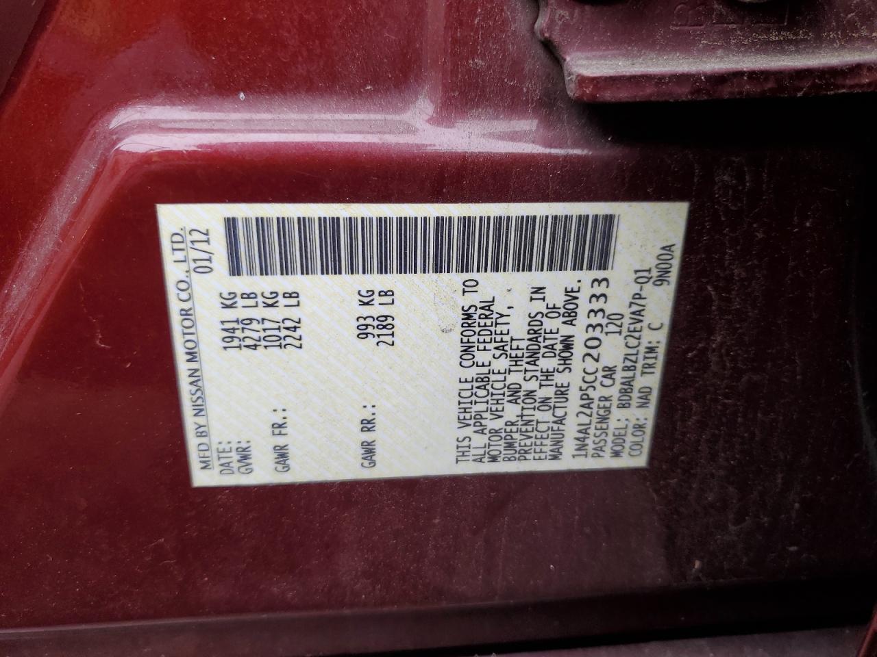 2012 NISSAN ALTIMA