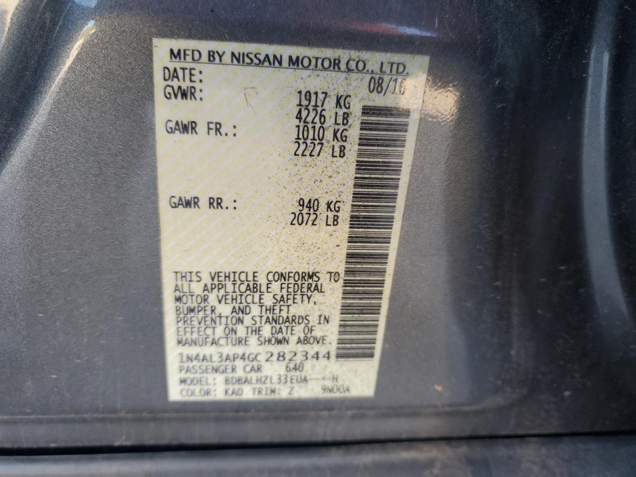 2016 NISSAN ALTIMA