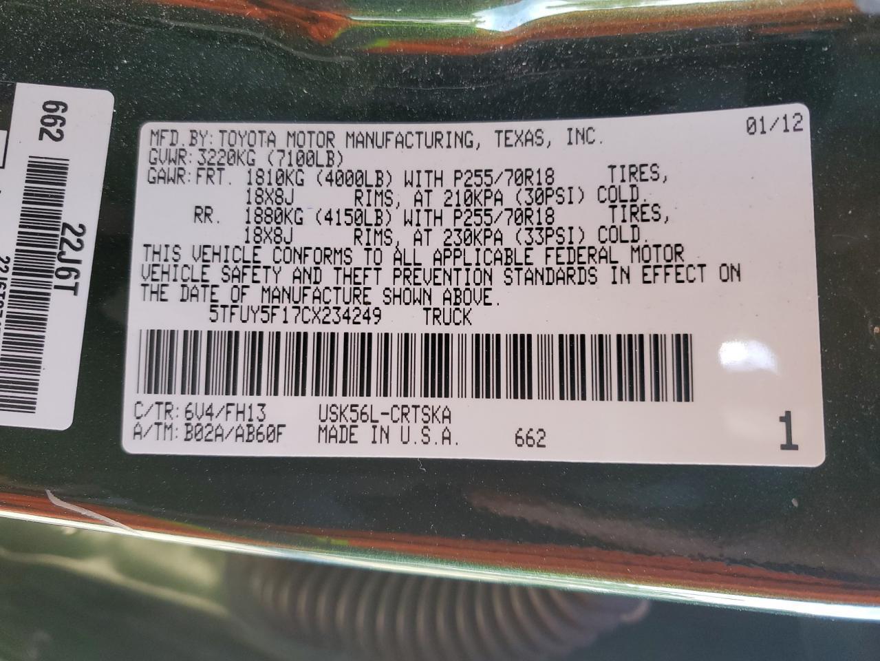 2012 TOYOTA TUNDRA