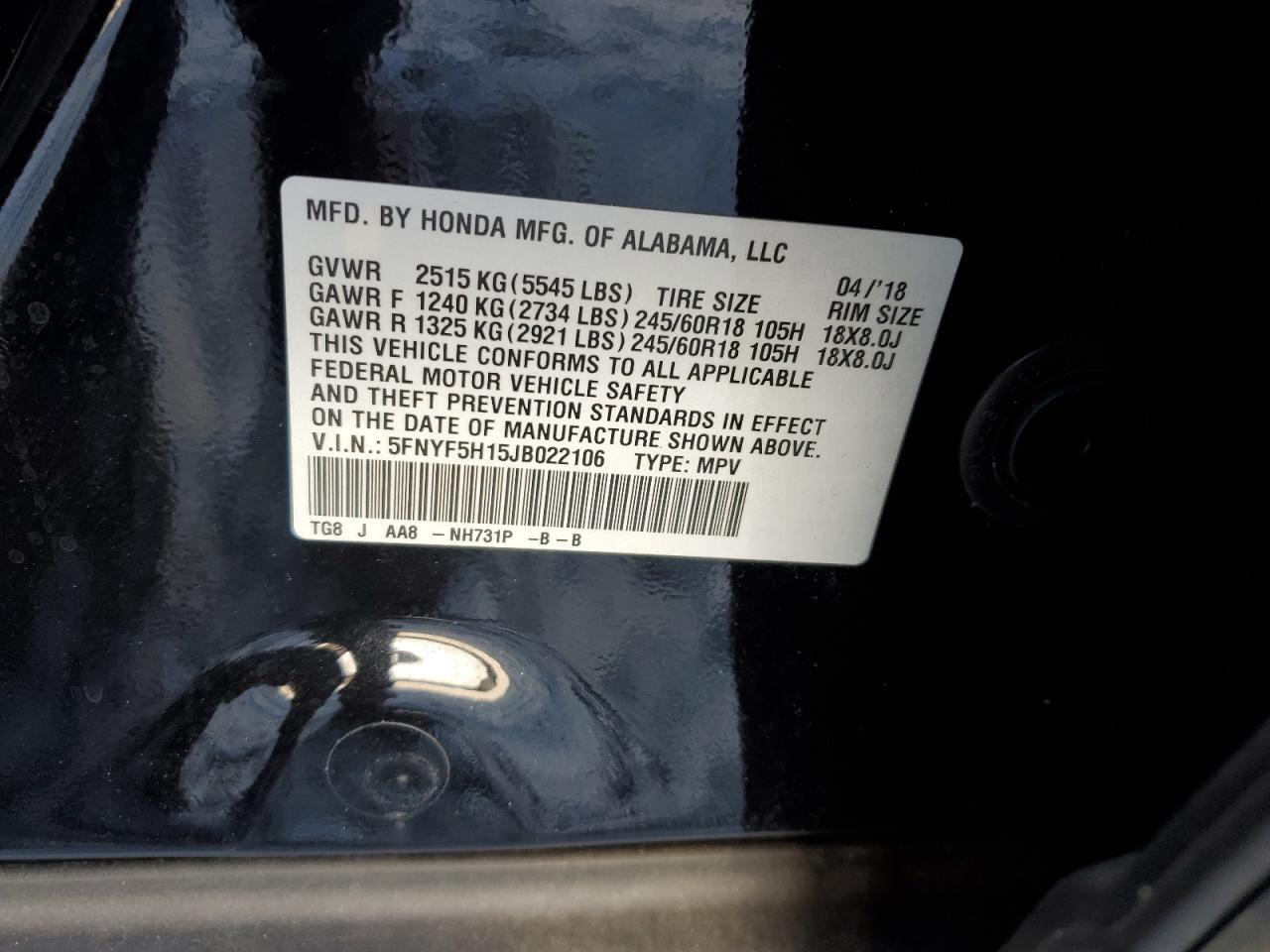 2018 HONDA PILOT