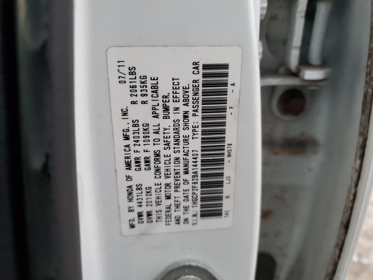 2011 HONDA ACCORD