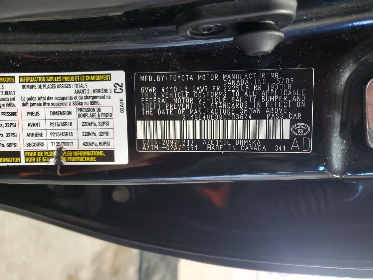 2009 TOYOTA COROLLA